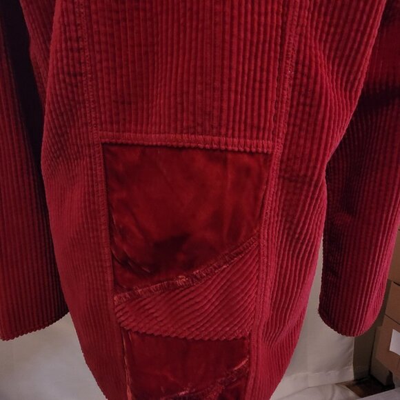 J.Jill Red Corduroy Button down L/S tunic with velveteen back panel  - size S - Picture 4 of 7